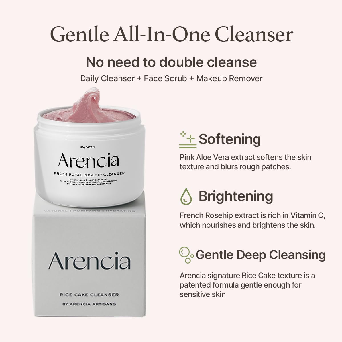 ARENCIA Rosehip Brightening Rice Mochi Face Cleanser 120g