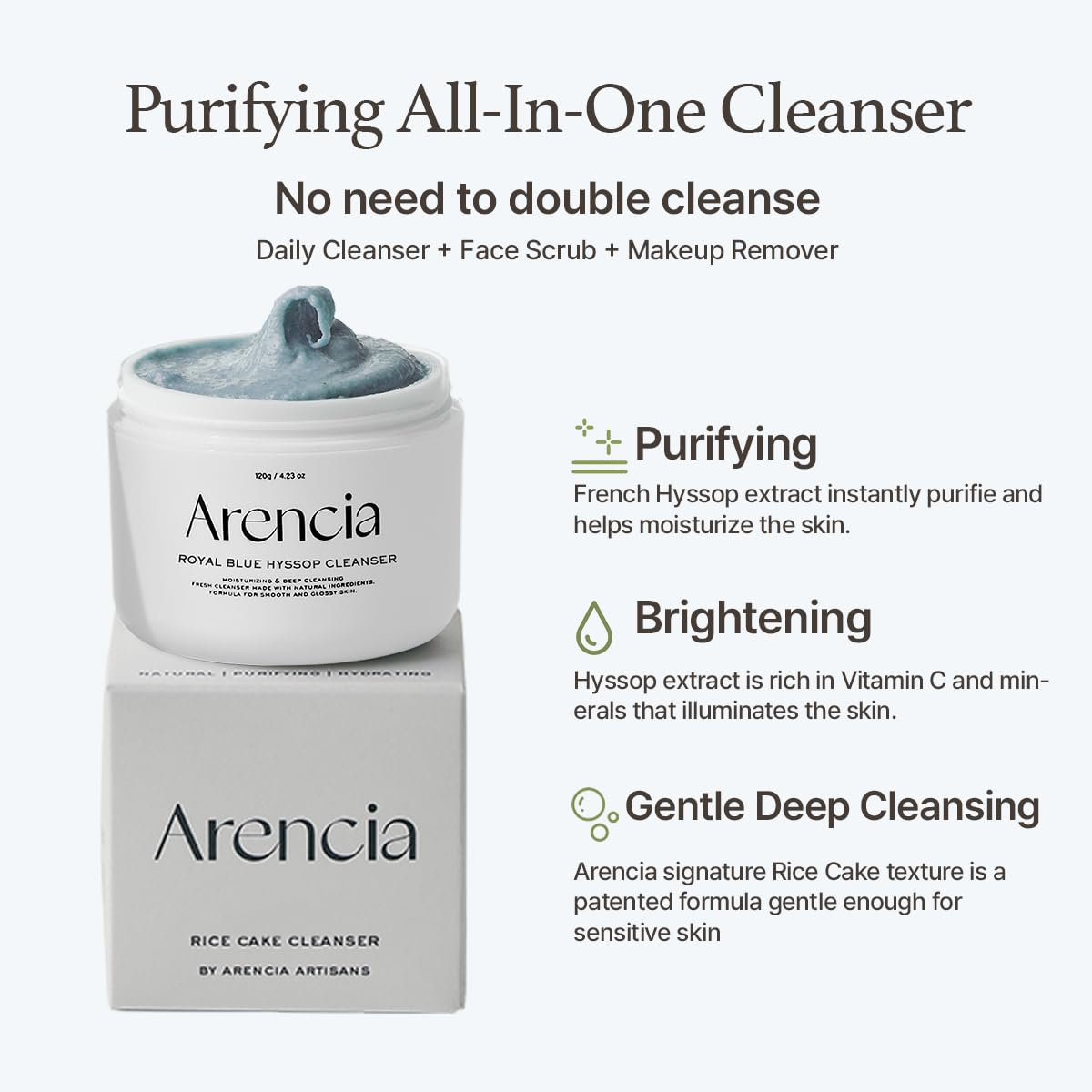 ARENCIA Hyssop Brightening & Deep-Cleansing Face Scrub & Exfoliator 120g 4.23oz