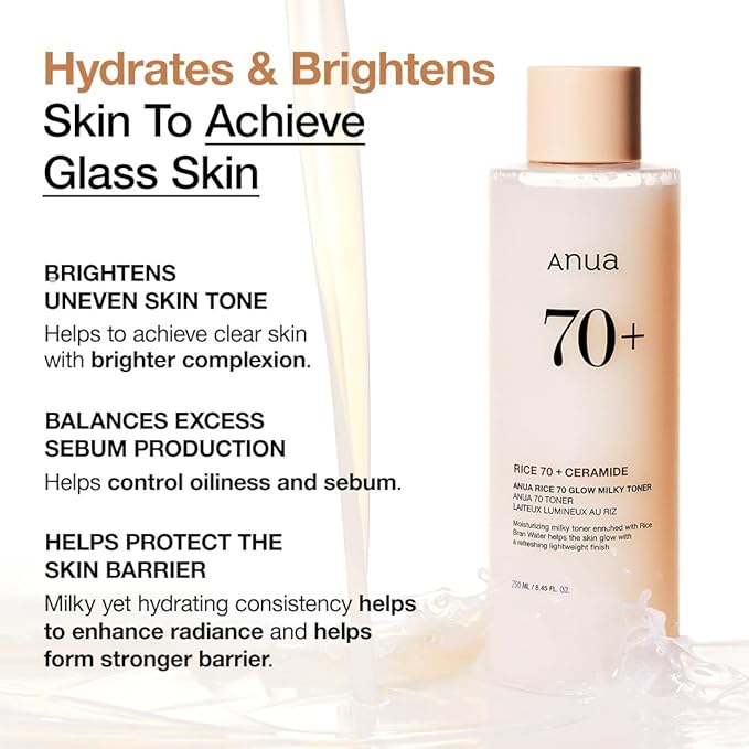 ANUA Rice 70 + Ceramide Glow Milky Toner 250ml/8.45fl.oz.