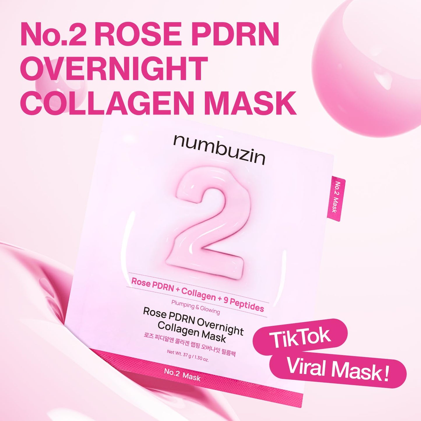 NUMBUZIN No.2 Overnight Rose PDRN Overnight Collagen Mask 4 Sheets