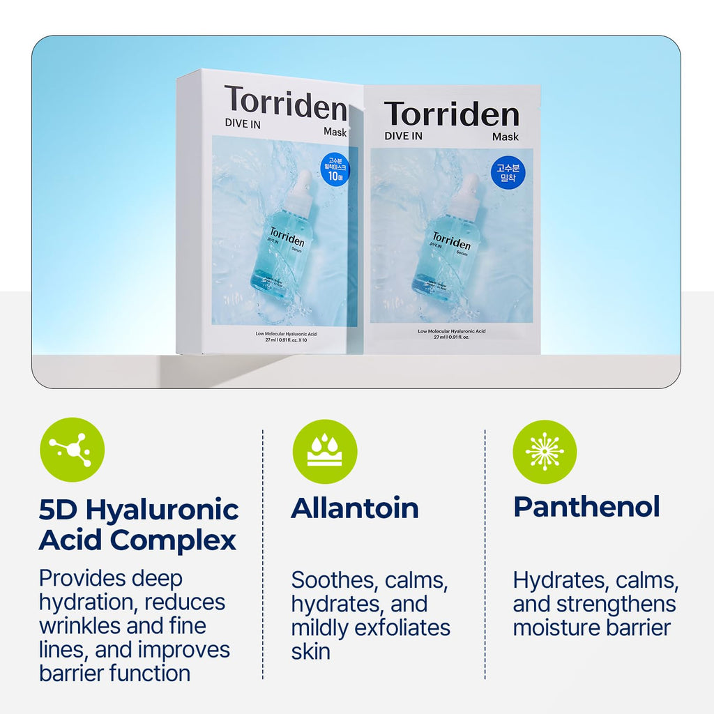 TORRIDEN DIVE-IN Hyaluronic Acid Facial Sheet Mask 10 Sheets