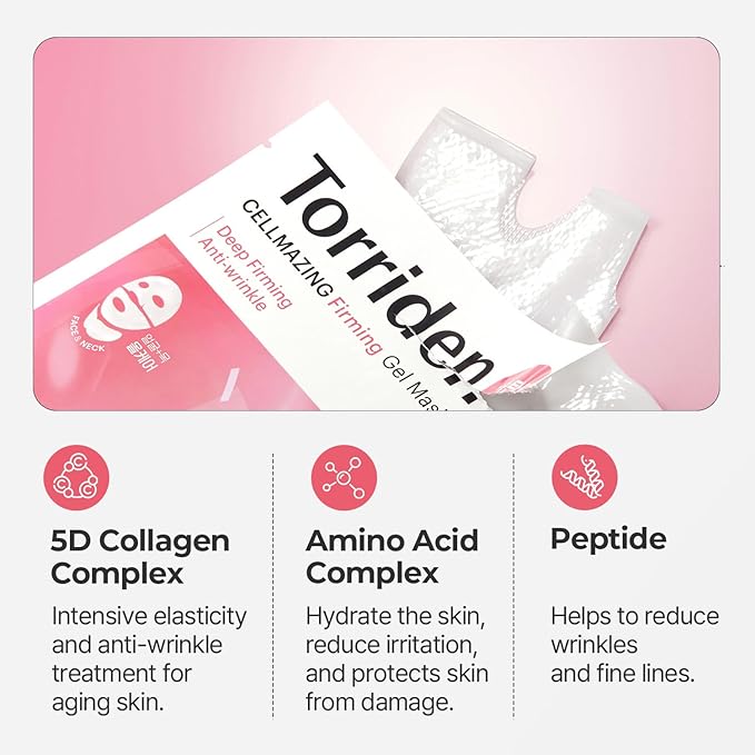 TORRIDEN Cellmazing Low Molecular Collagen Firming Gel Facial & Neck Sheet Mask 4 Sheets
