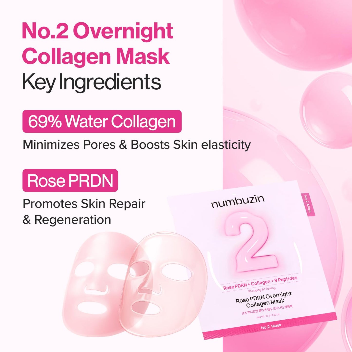 NUMBUZIN No.2 Overnight Rose PDRN Overnight Collagen Mask 4 Sheets