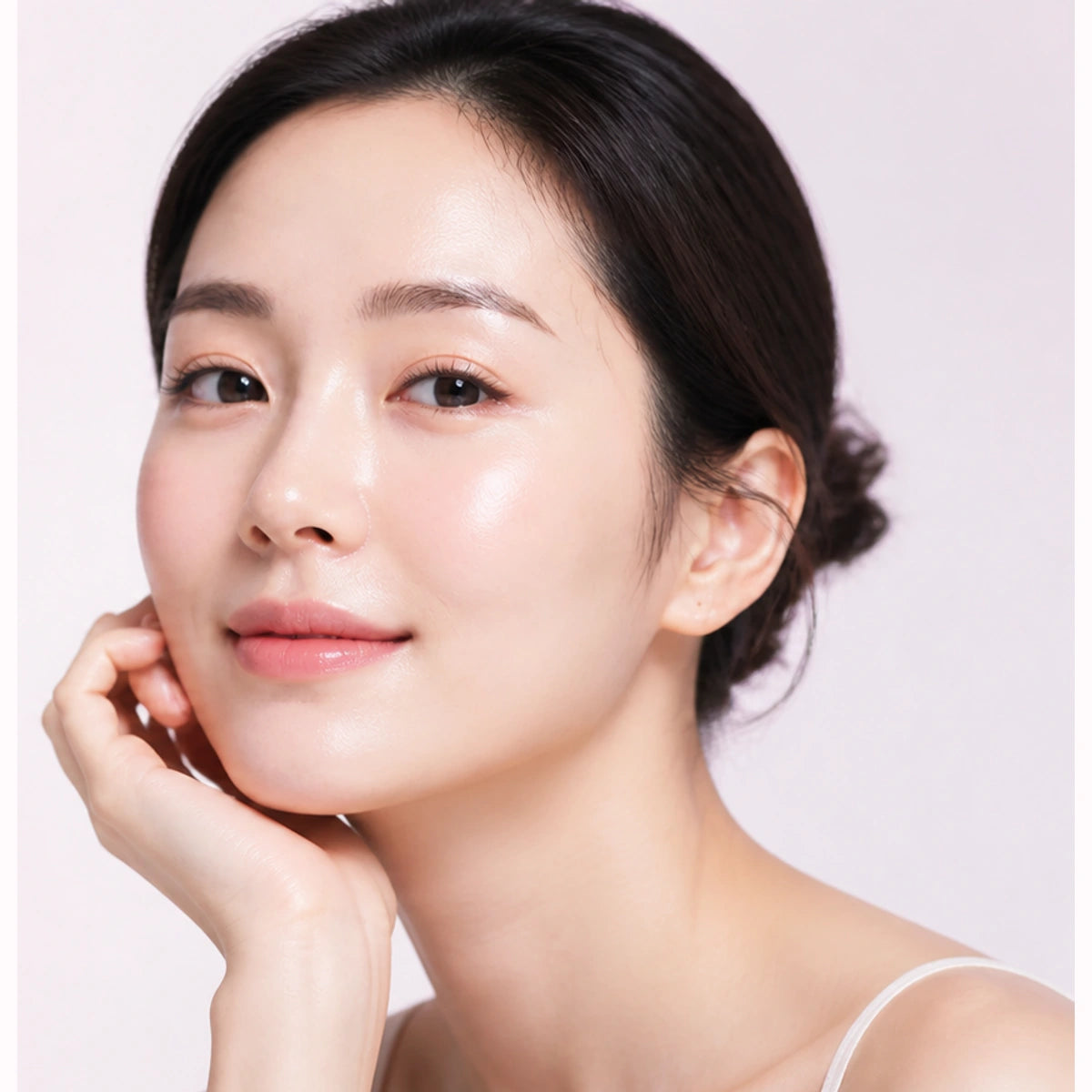 Editorial portrait of a woman resting her hand against her cheek.